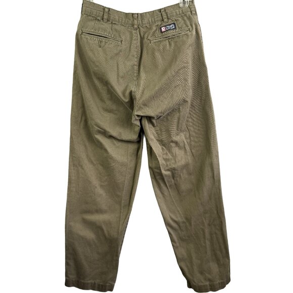 CHAPS RALPH LAUREN Pleated Front Olive Green Chino Pants 100% Cotton Men's 33x34 - Picture 2 of 12